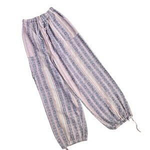 Bohemian Striped Harem Pants Women's Size L Drawstring Waist Cropped Legs‎
